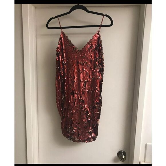 NWOT~Gorgeous Red Sequin Party Dress Sz Large - Picture 1 of 3